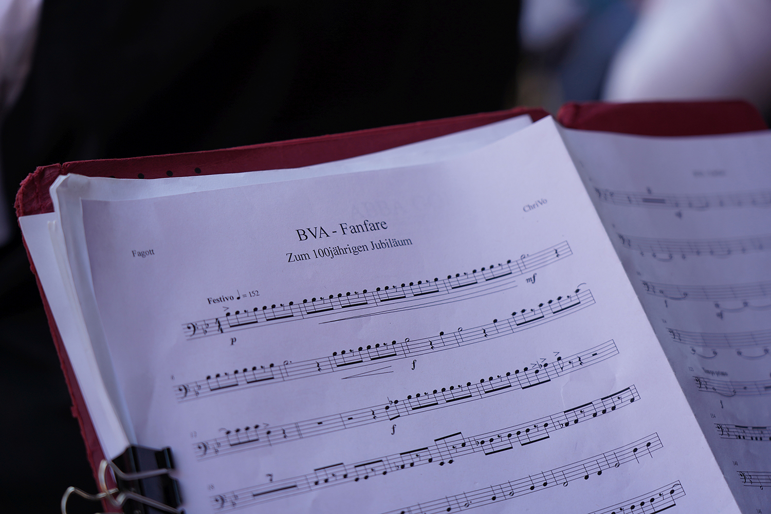 Detailaufnahme der Fagott-Noten der BVA-Fanfare von Christian VoÃŸ